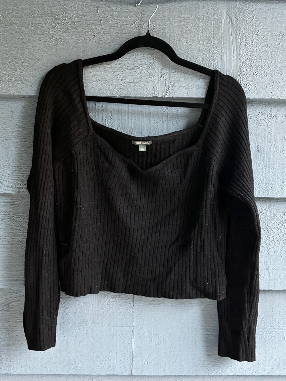 Wild Fable Black Ribbed Sweetheart Neckline VERY WARM Sweater